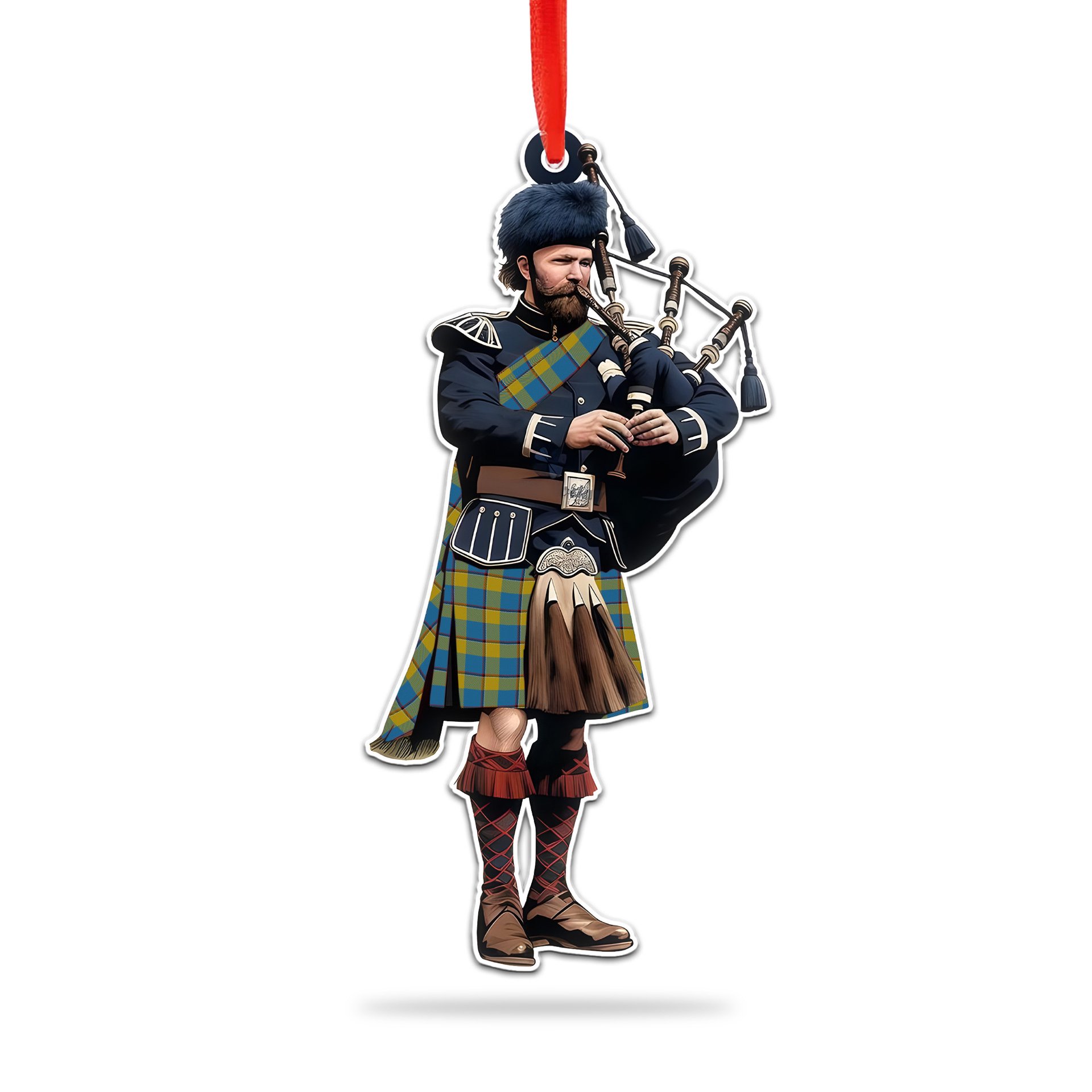 Scottish Oliver Dress Pink Tartan Bagpipe Ornament Christmas Tree Decoration