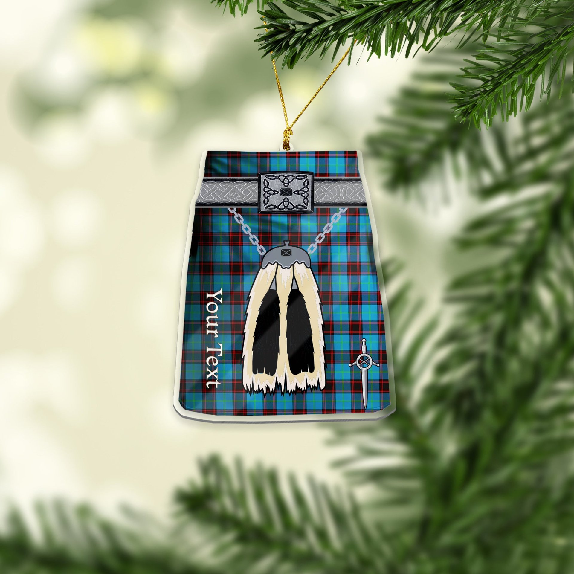 Scottish Hume Ancient Tartan Highland Kilt Sporran Christmas Ornament - Fun Scottish Gift