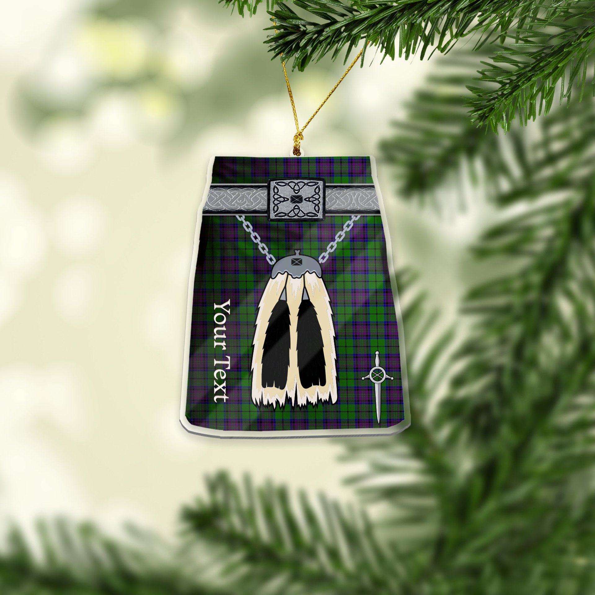 Scottish Gary or Garry Tartan Highland Kilt Sporran Christmas Ornament - Fun Scottish Gift