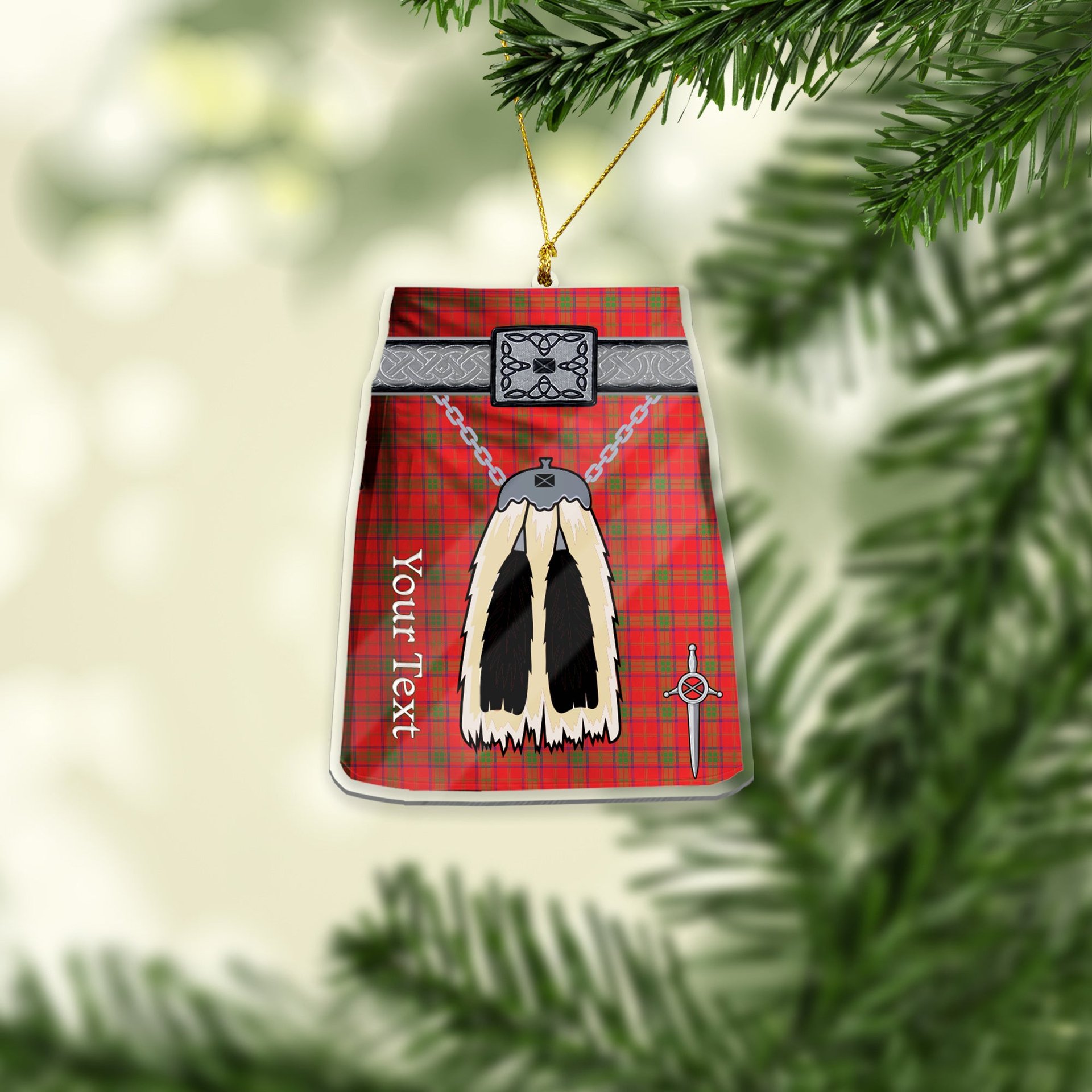 Scottish Ross Modern Tartan Highland Kilt Sporran Christmas Ornament - Fun Scottish Gift