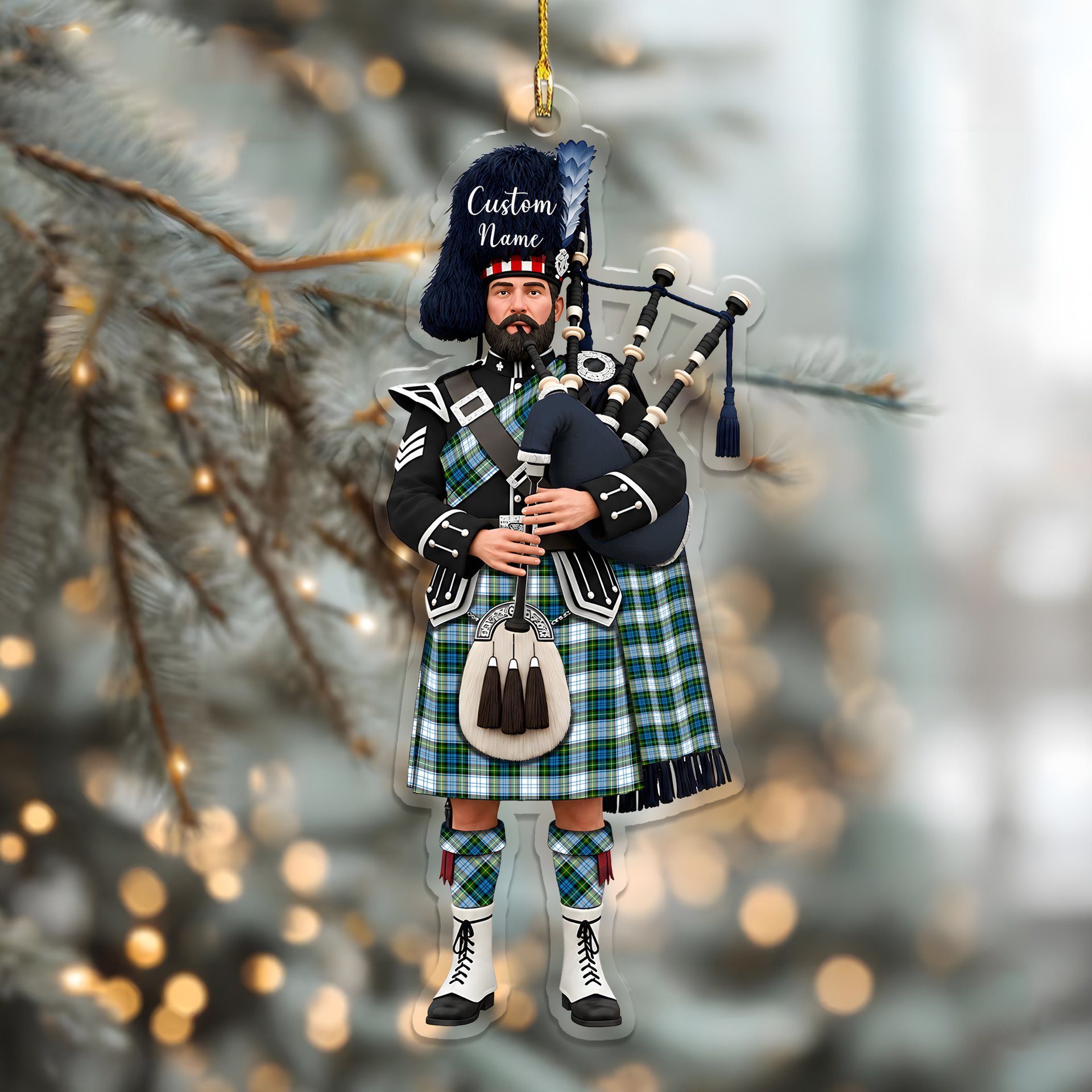 Scottish Campbell Dress Tartan Bagpipe Personalized Christmas Ornament