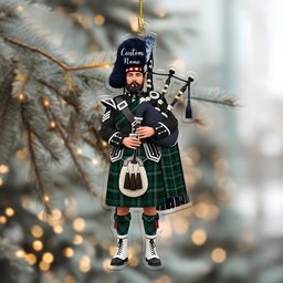 Scottish Heartfelt Welcome Tartan Bagpipe Personalized Christmas Ornament