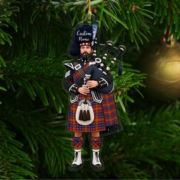 Scottish Lermontov Tartan Bagpipe Personalized Christmas Ornament