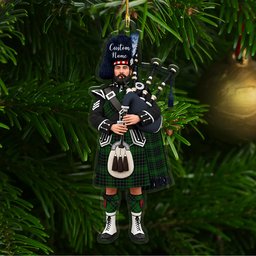 Scottish MacAuley Hunting Tartan Bagpipe Personalized Christmas Ornament