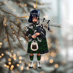 Scottish MacAuley Hunting Tartan Bagpipe Personalized Christmas Ornament