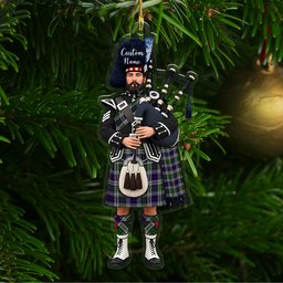 Scottish MacKinlay Dress Tartan Bagpipe Personalized Christmas Ornament