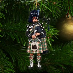 Scottish Robertson Dress Ancient Tartan Bagpipe Personalized Christmas Ornament