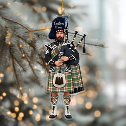 Scottish Robertson Dress Ancient Tartan Bagpipe Personalized Christmas Ornament
