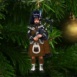 Scottish MacRurie or MacRory Tartan Bagpipe Personalized Christmas Ornament