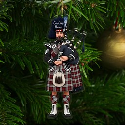 Scottish McCandlish Arisaid Red Tartan Bagpipe Personalized Christmas Ornament