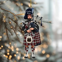 Scottish McCandlish Arisaid Red Tartan Bagpipe Personalized Christmas Ornament