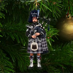 Scottish MacRae Dress 2 Tartan Bagpipe Personalized Christmas Ornament