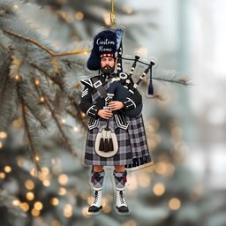 Scottish MacRae Dress 2 Tartan Bagpipe Personalized Christmas Ornament