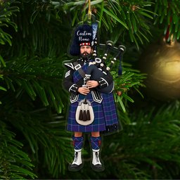 Scottish Navy US Edzell Tartan Bagpipe Personalized Christmas Ornament