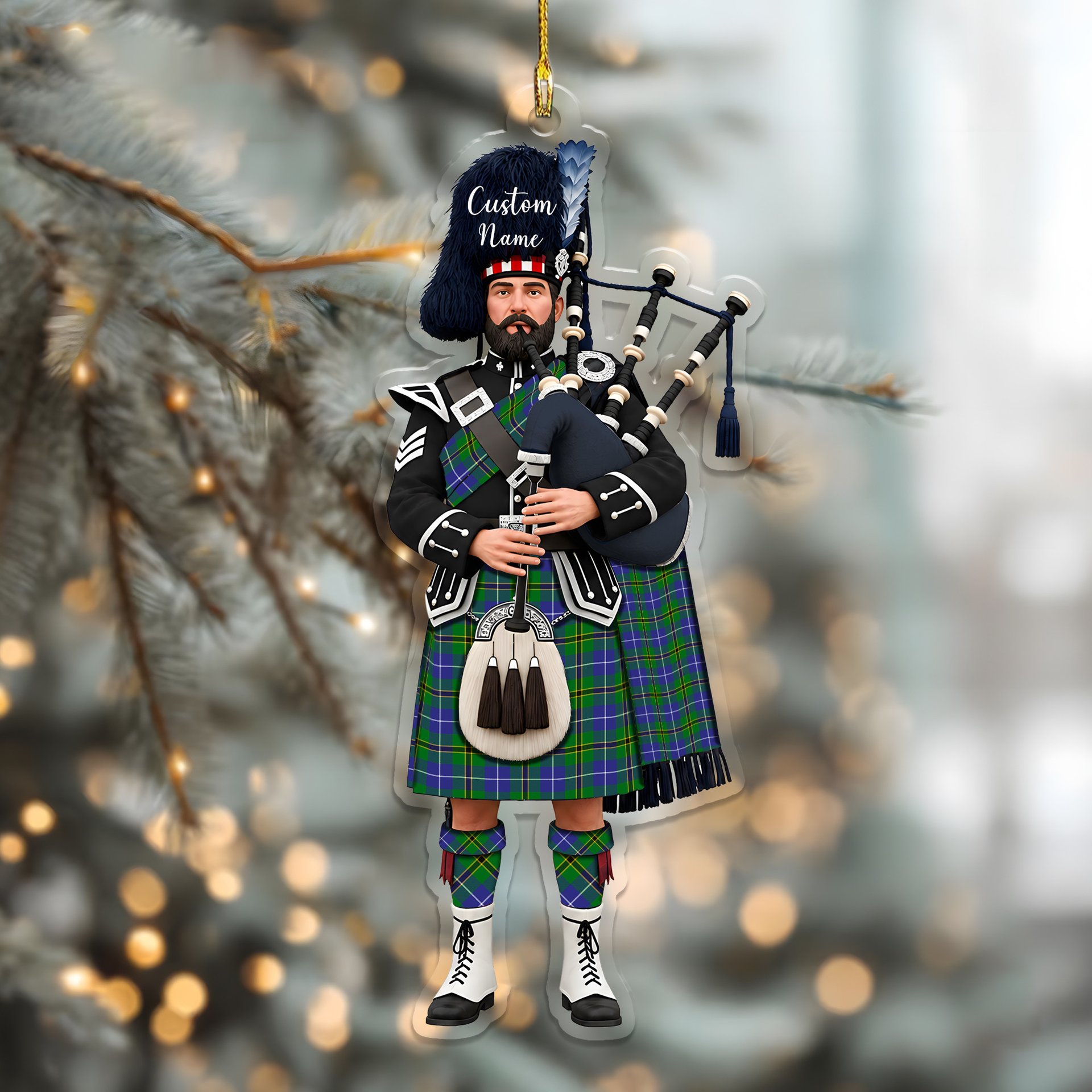 Scottish Turnbull Hunting SC Tartan Bagpipe Personalized Christmas Ornament