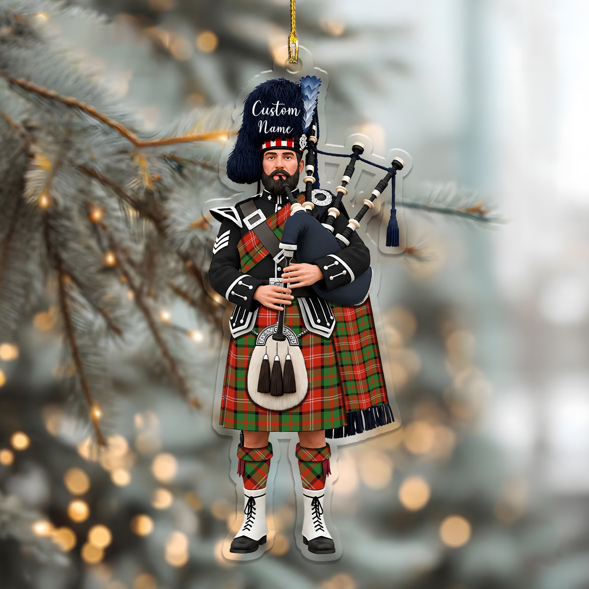 Scottish Nisbet Ancient Tartan Bagpipe Personalized Christmas Ornament