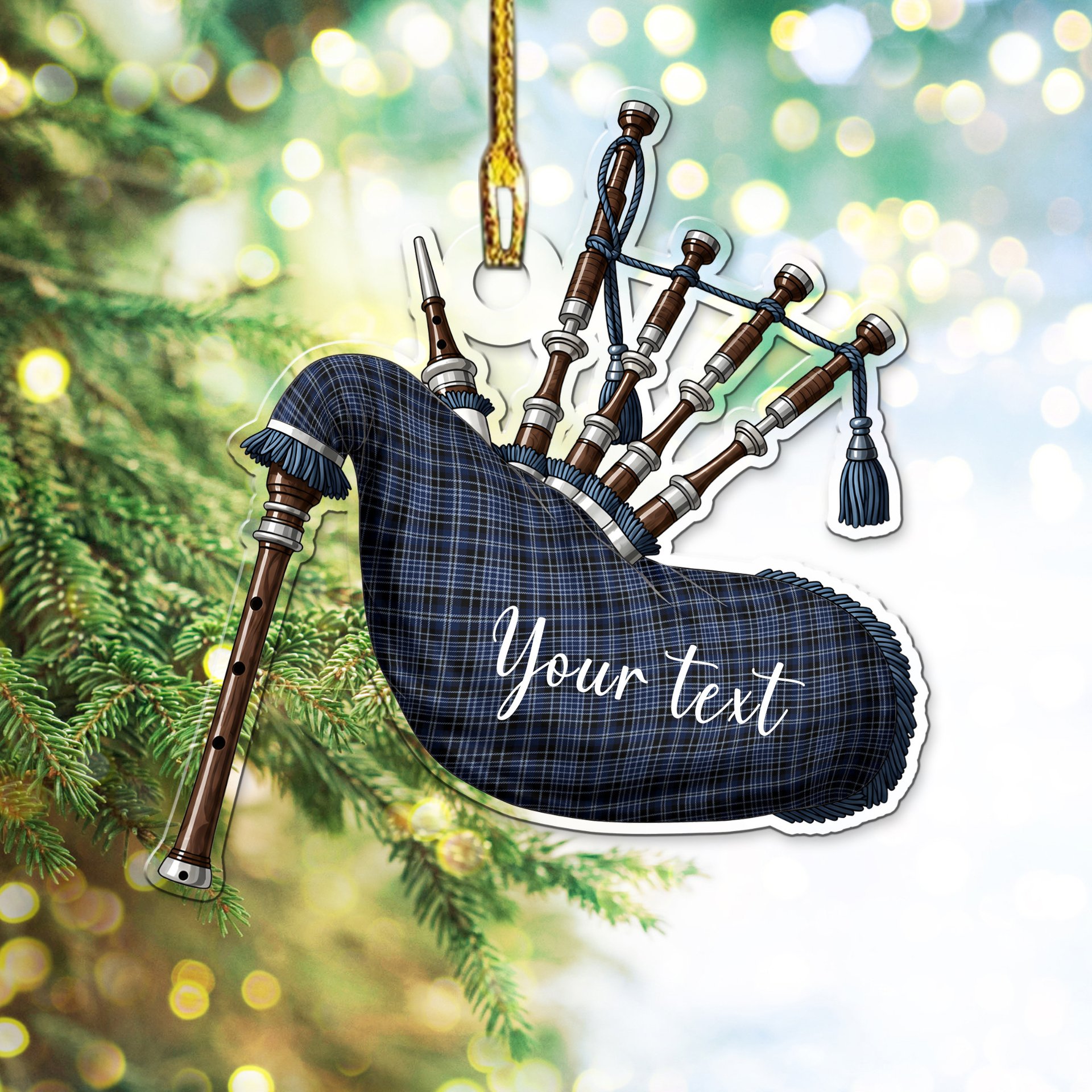 Scottish Clark (Clergy) Modern Clan Tartan Highland Bagpipe Instrument Ornament