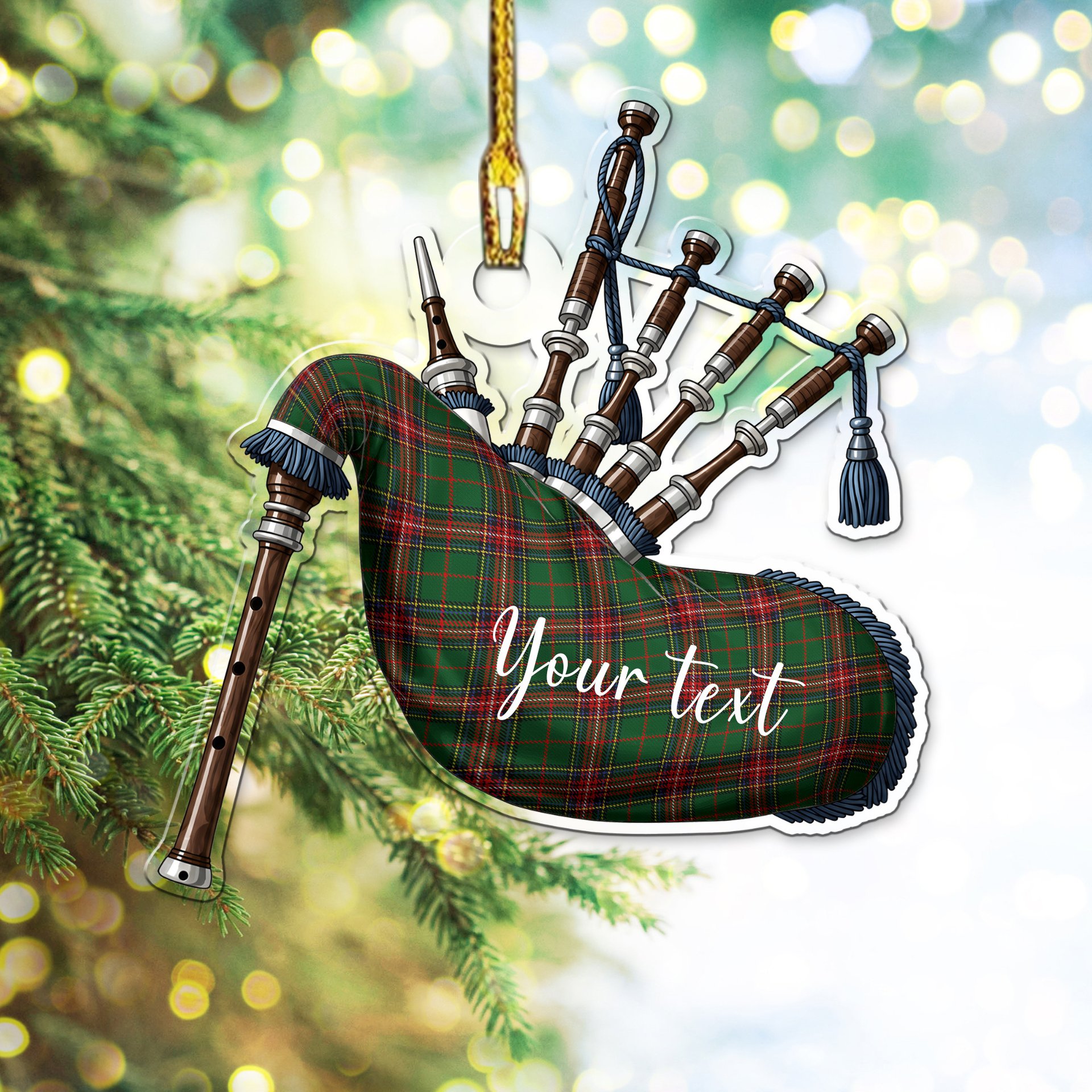 Scottish King George VI Tartan Highland Bagpipe Instrument Ornament
