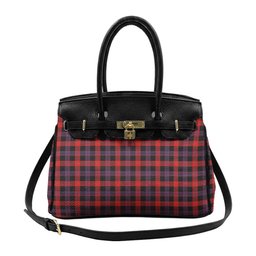 Scottish Brown Modern Tartan Lock Tote Handbag Women's Purse