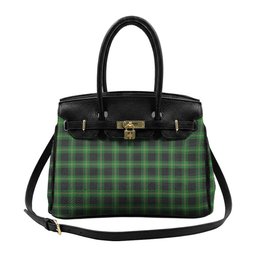 Scottish Perry Hunting Green Tartan Lock Tote Handbag Women's Purse