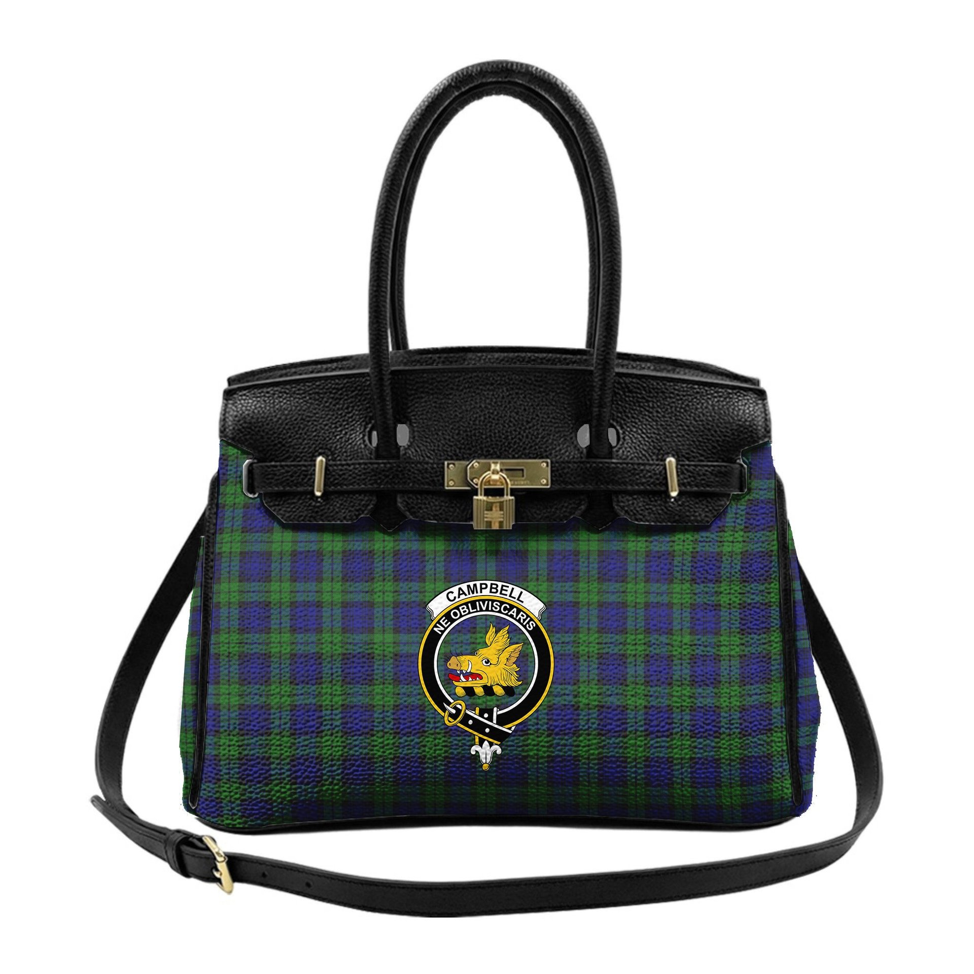 Scottish Campbell Modern Crest Tartan Lock Tote Handbag Women's Purse