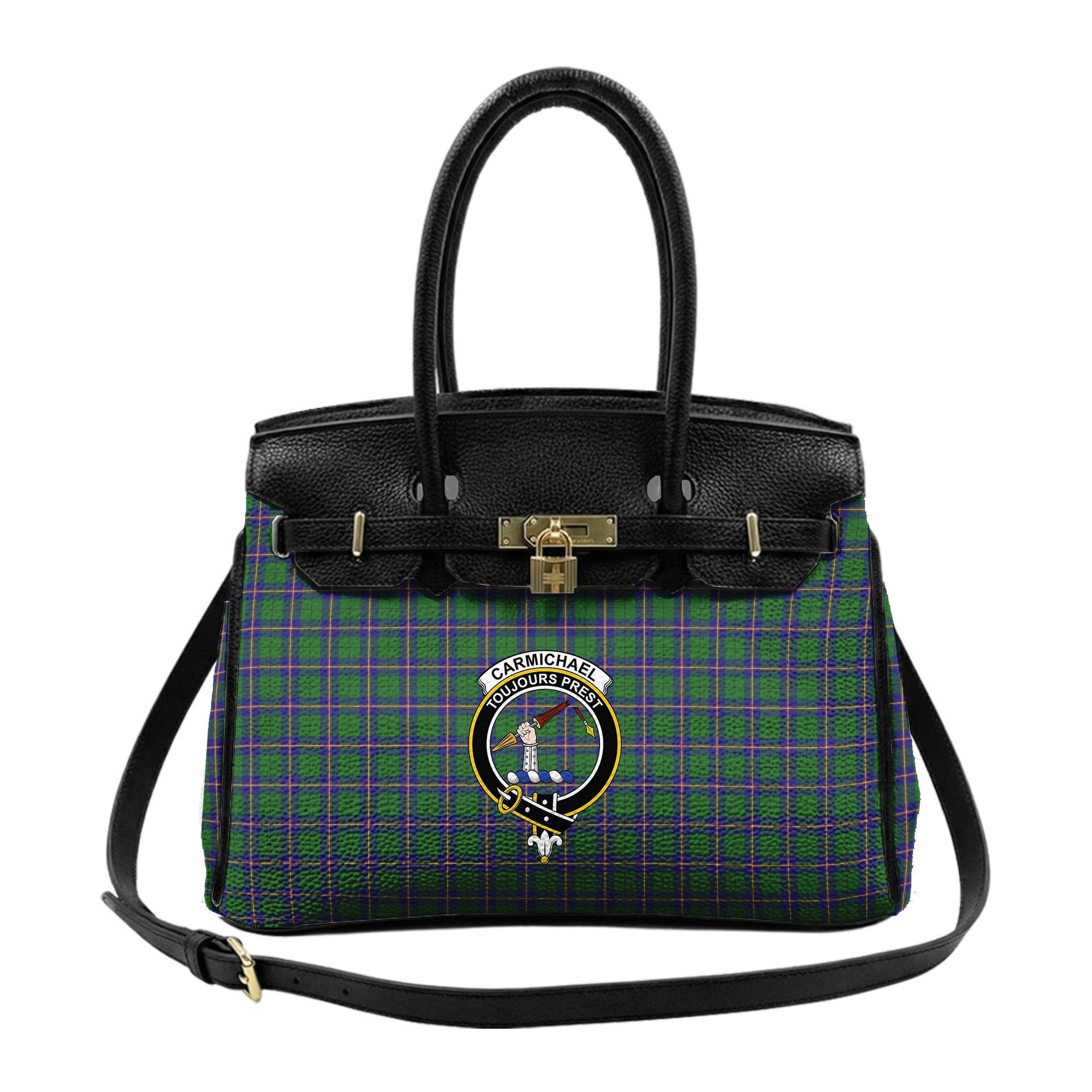 Scottish Carmichael Modern Crest Tartan Lock Tote Handbag Women's Purse