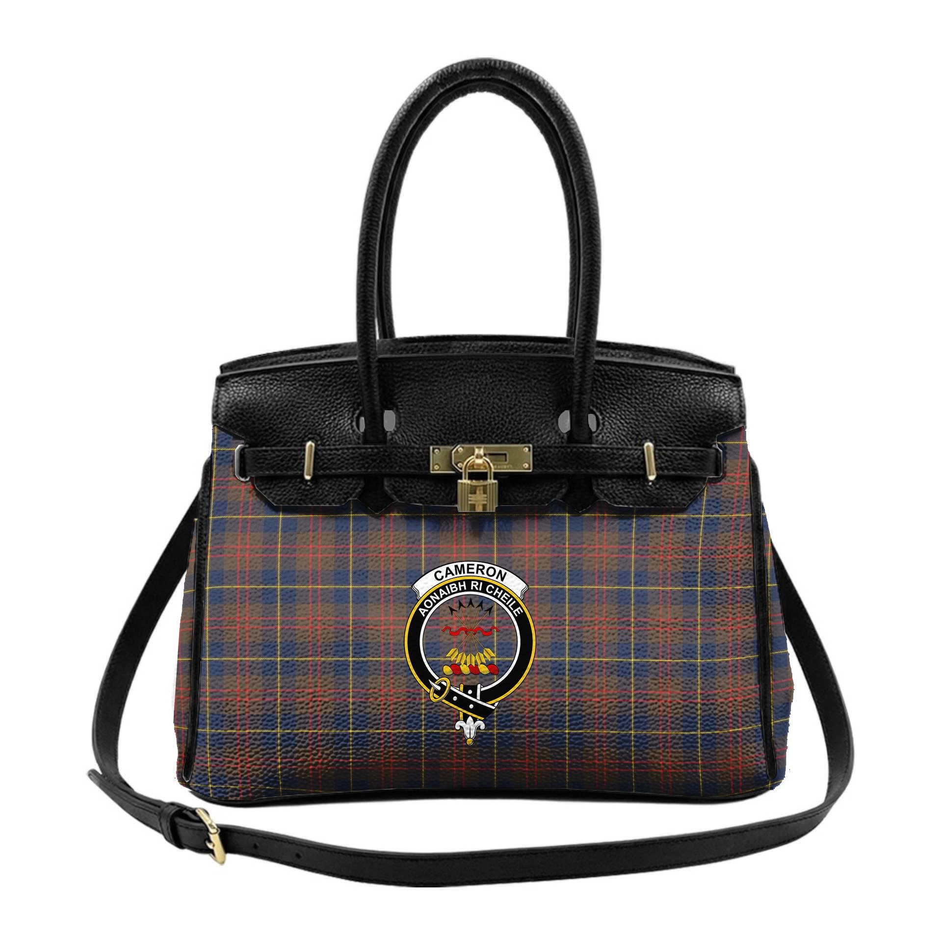 Scottish Cameron Hunting Modern Crest Tartan Lock Tote Handbag Women's Purse