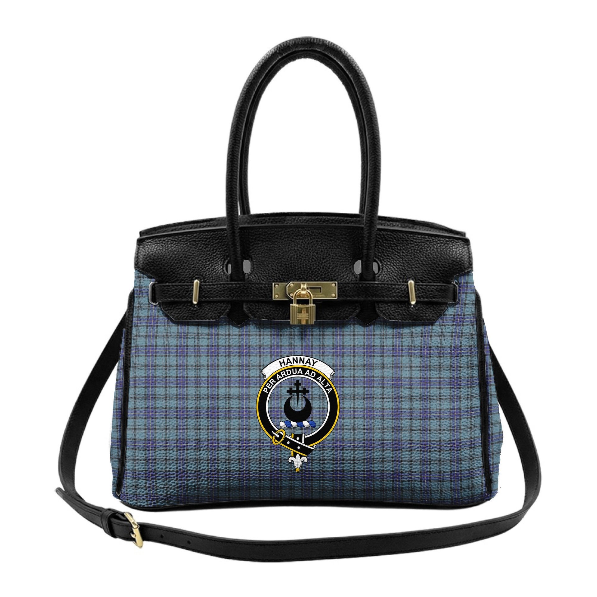 Scottish Hannay Blue Crest Tartan Lock Tote Handbag Women's Purse