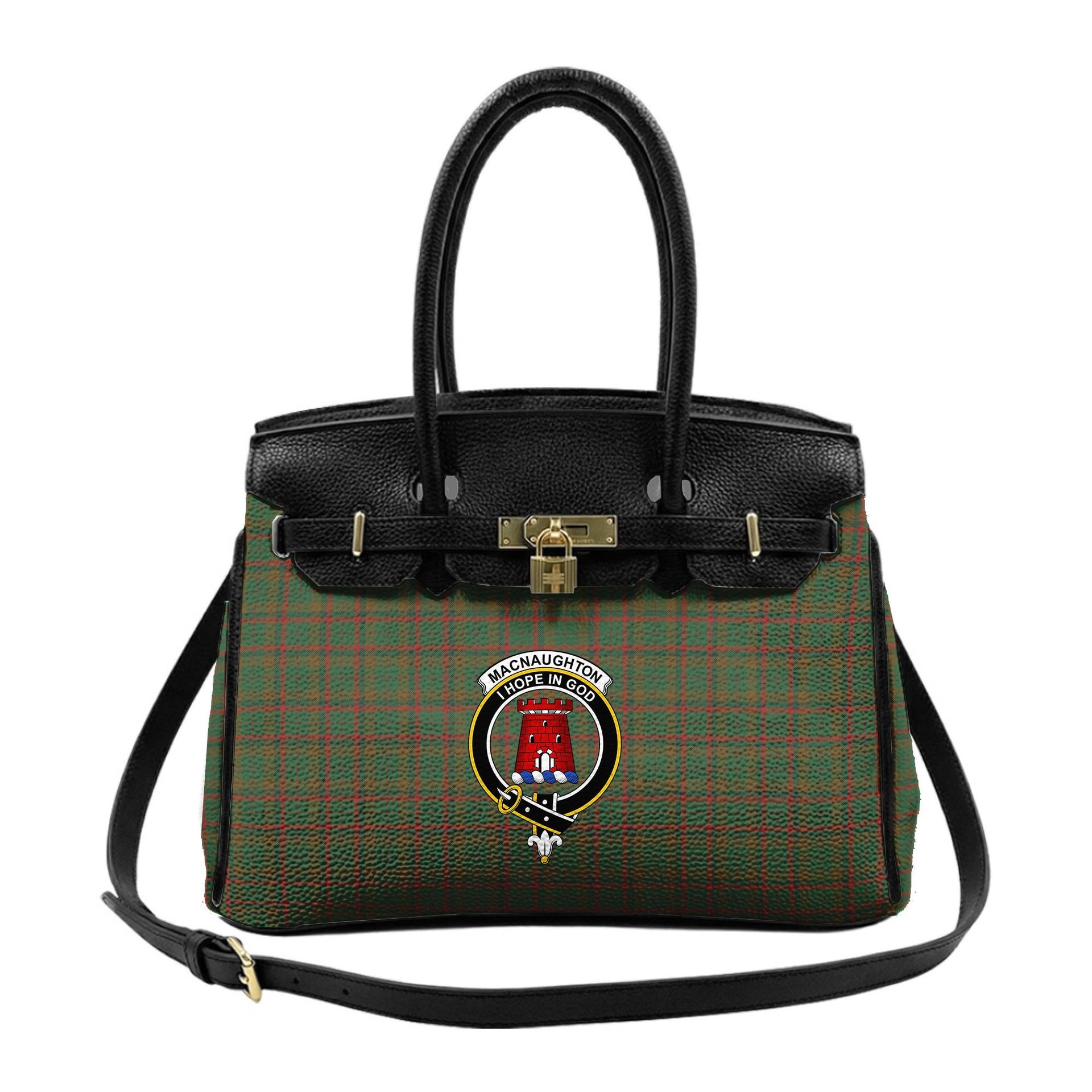 Scottish Macnaughton Hunting Crest Tartan Lock Tote Handbag Women's Purse