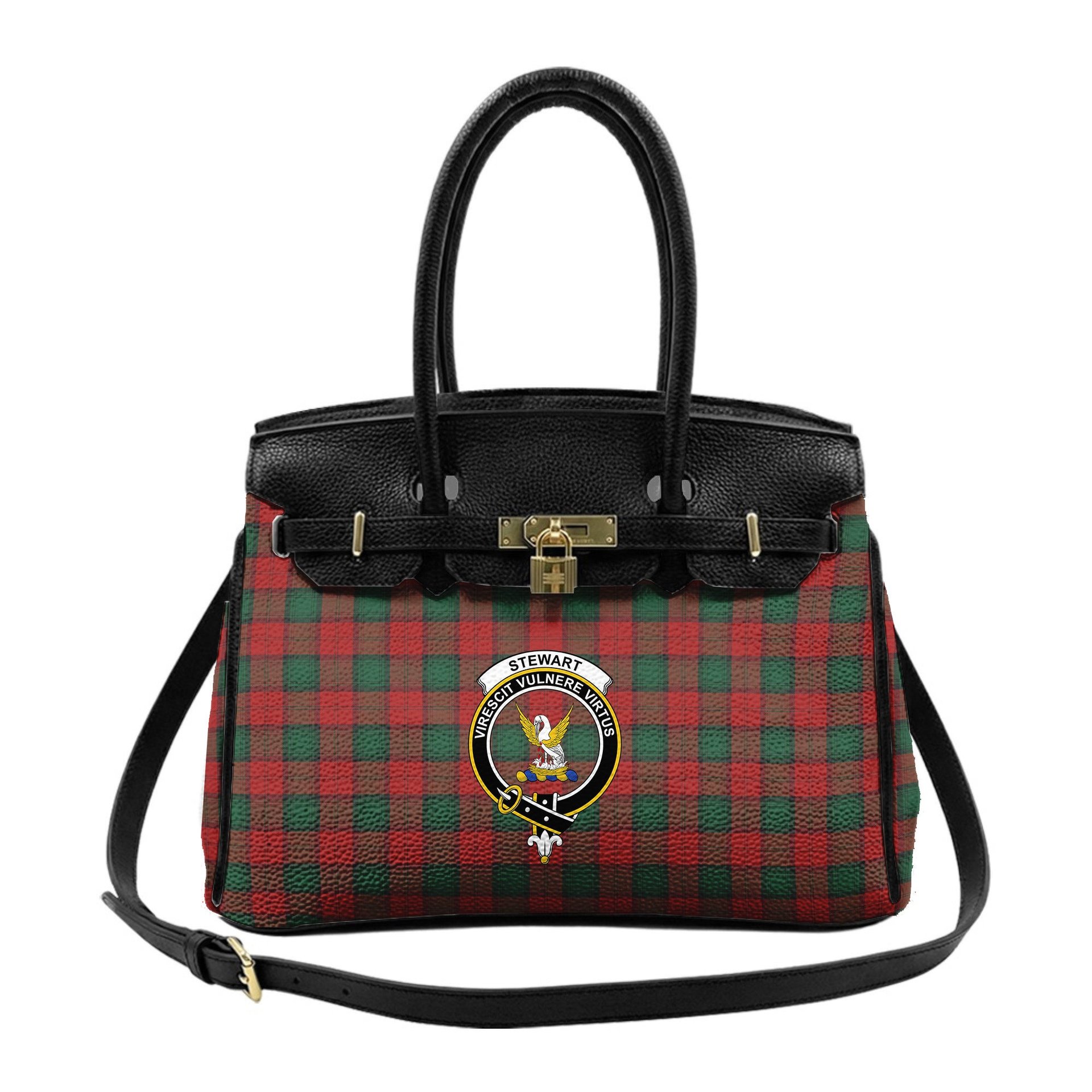 Scottish Stewart of Atholl Crest Tartan Lock Tote Handbag Women's Purse