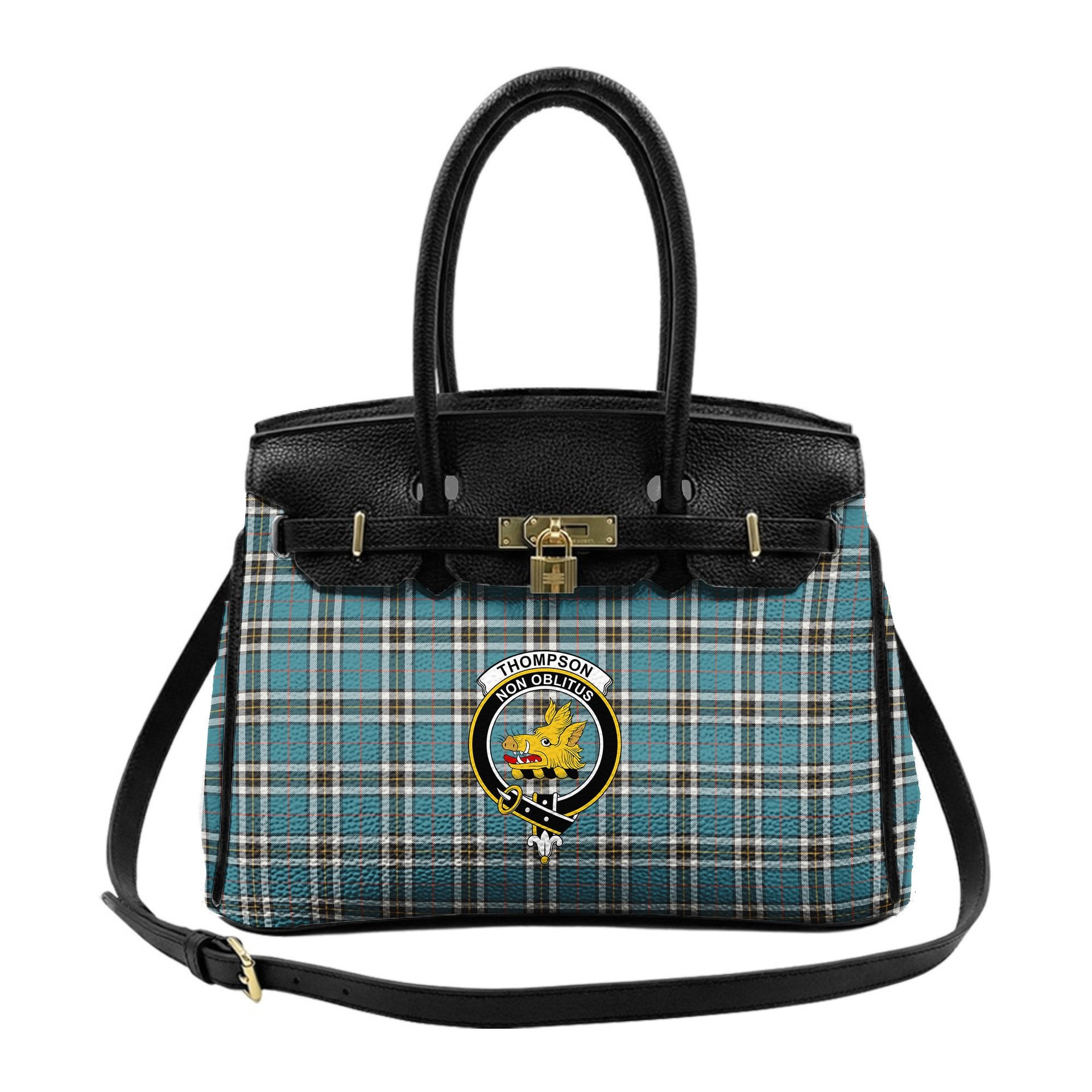 Scottish Thompson Society Dress Blue Ancient Crest Tartan Lock Tote Handbag Women's Purse