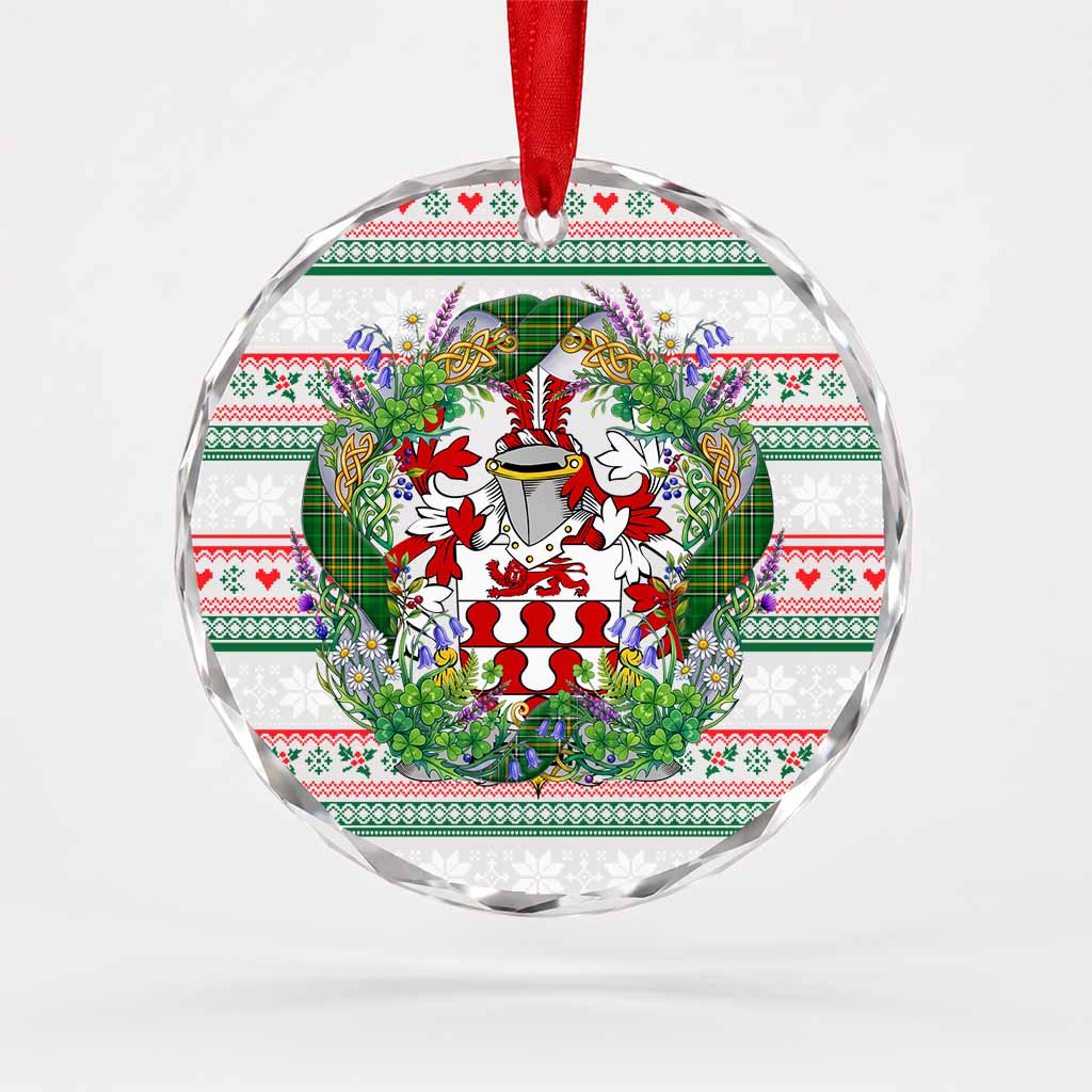 Armory Irish Tartan Crest Christmas Glass Circle Ornament Shamrock Flowers Wreath