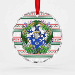 Aylward Irish Tartan Crest Christmas Glass Circle Ornament Shamrock Flowers Wreath