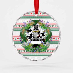 Ashby Irish Tartan Crest Christmas Glass Circle Ornament Shamrock Flowers Wreath