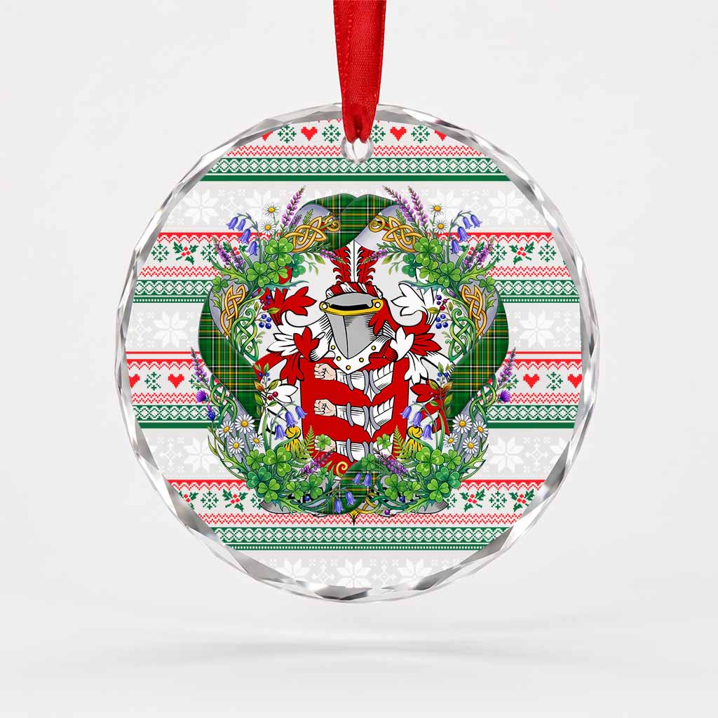 Armstrong Irish Tartan Crest Christmas Glass Circle Ornament Shamrock Flowers Wreath