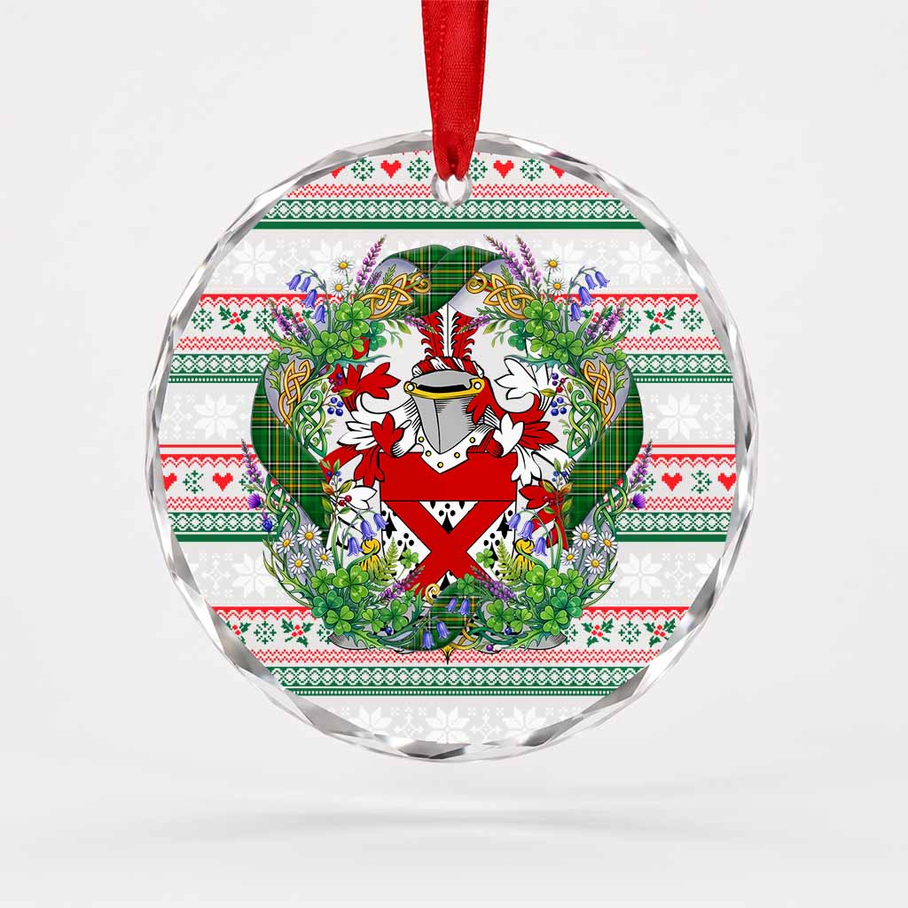 Archbold Irish Tartan Crest Christmas Glass Circle Ornament Shamrock Flowers Wreath