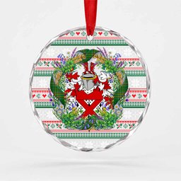 Archbold Irish Tartan Crest Christmas Glass Circle Ornament Shamrock Flowers Wreath