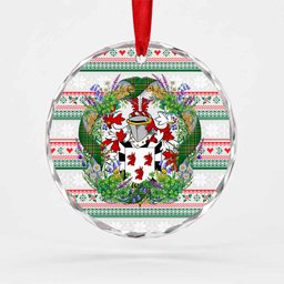 Barran Irish Tartan Crest Christmas Glass Circle Ornament Shamrock Flowers Wreath