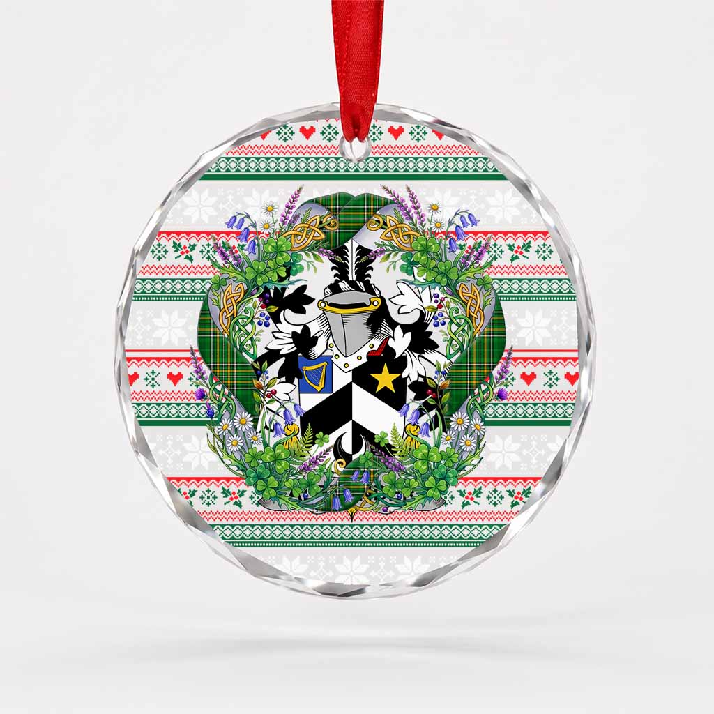 Alexander Irish Tartan Crest Christmas Glass Circle Ornament Shamrock Flowers Wreath