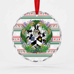 Alexander Irish Tartan Crest Christmas Glass Circle Ornament Shamrock Flowers Wreath
