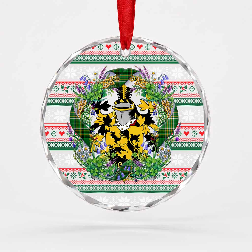 Barker Irish Tartan Crest Christmas Glass Circle Ornament Shamrock Flowers Wreath