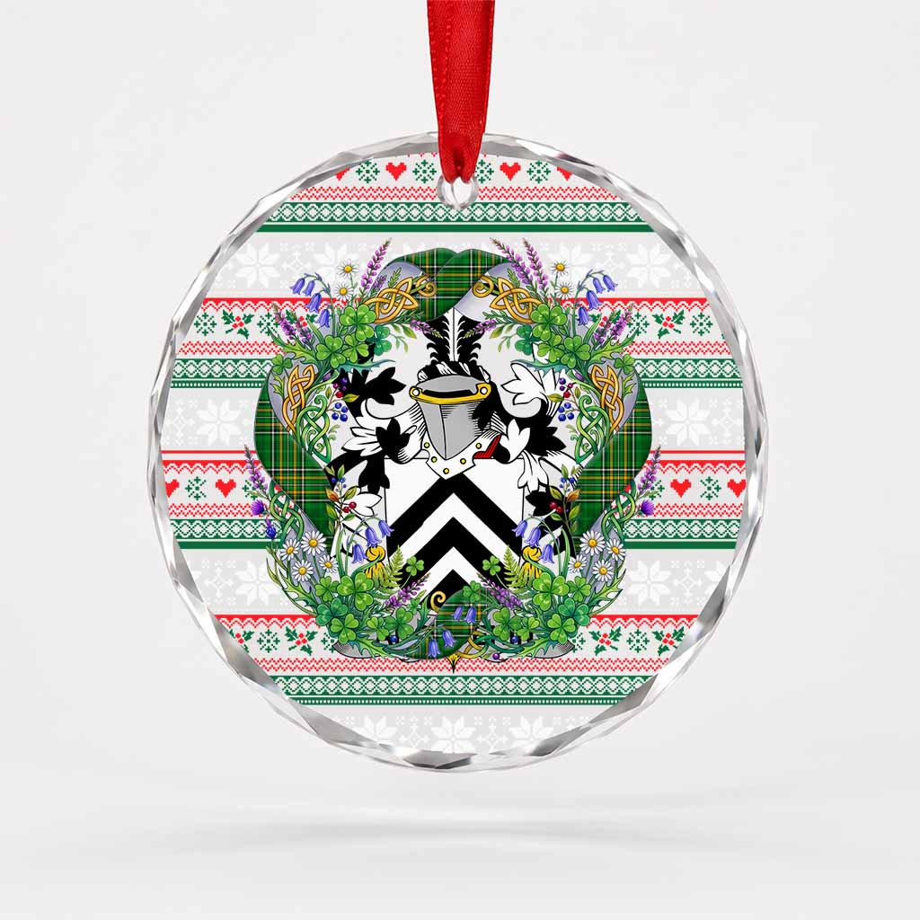 Archdekin Irish Tartan Crest Christmas Glass Circle Ornament Shamrock Flowers Wreath