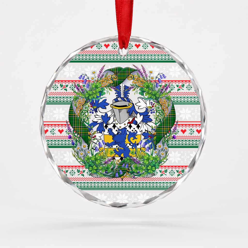 Bagnall Irish Tartan Crest Christmas Glass Circle Ornament Shamrock Flowers Wreath