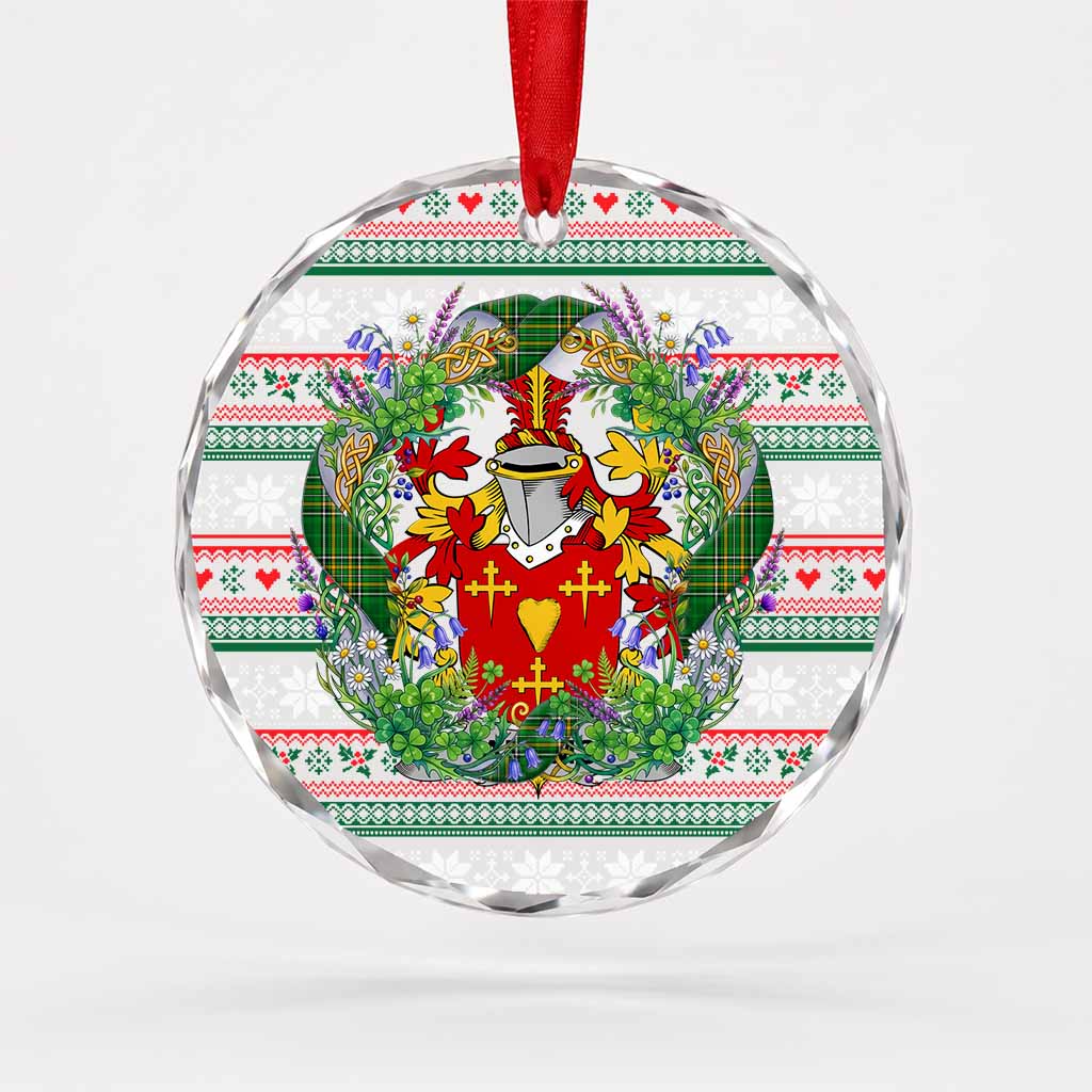 Adams Irish Tartan Crest Christmas Glass Circle Ornament Shamrock Flowers Wreath