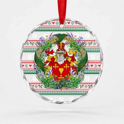 Adams Irish Tartan Crest Christmas Glass Circle Ornament Shamrock Flowers Wreath