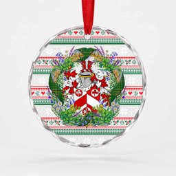 Beasley Irish Tartan Crest Christmas Glass Circle Ornament Shamrock Flowers Wreath