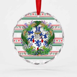 Adair Irish Tartan Crest Christmas Glass Circle Ornament Shamrock Flowers Wreath