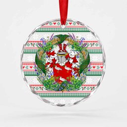 Ash Irish Tartan Crest Christmas Glass Circle Ornament Shamrock Flowers Wreath