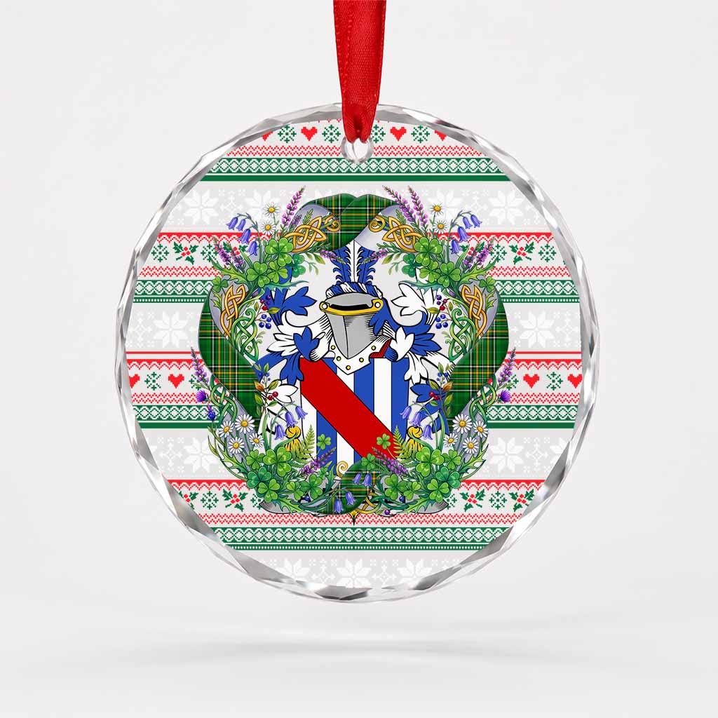 Annesley Irish Tartan Crest Christmas Glass Circle Ornament Shamrock Flowers Wreath