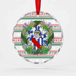 Annesley Irish Tartan Crest Christmas Glass Circle Ornament Shamrock Flowers Wreath